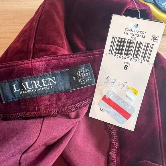 Lauren Ralph Lauren Womens BLACK LABEL Velvet Pencil Miniskirt Sz 8 Red - Picture 6 of 9